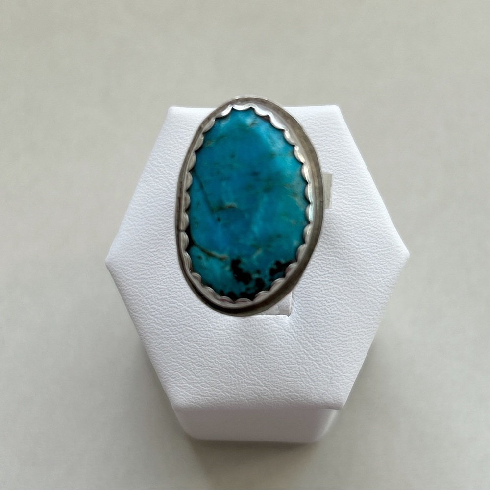 Vintage Signed Southwestern Turquoise Sterling Silver Ring - Picture 10 of 14